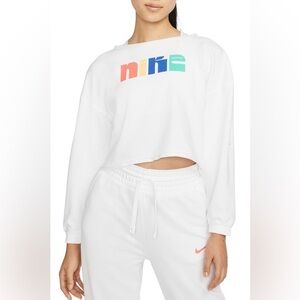 Nike Dri-Fit Terry Fleece Crewneck Sweatshirt Revolve Rainbow White sz womens XL